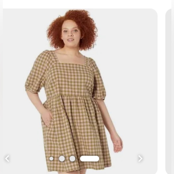MADEWELL pink gingham plaid seersucker, puff sleeve dress - Picture 2 of 7